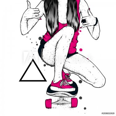 Stylish skater girl. Skateboard. Vector illustration for a postcard or a post... - 901154539
