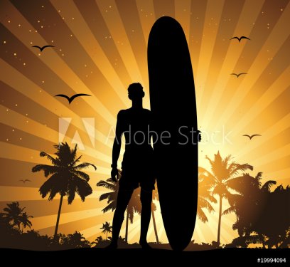 Summer holiday, man with surfboard - 900459180