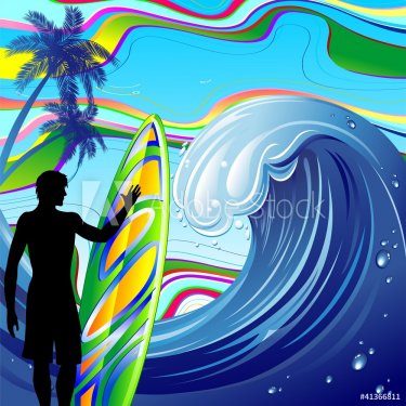 Surfista e Onda Oceano-Surfer and Ocean Wave-Vector