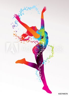 The dancing girl with colorful spots and splashes on a light bac - 900459062