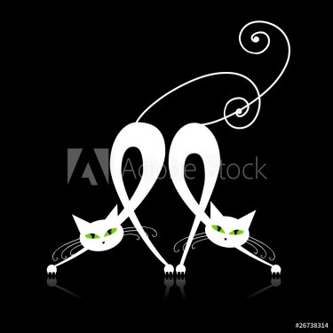 Two graceful white cats, silhouette for your design - 900459172