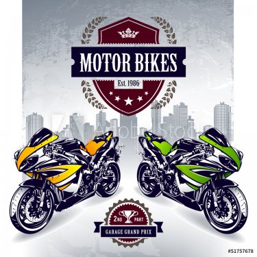 Two sport motorbikes with stylish club emblem