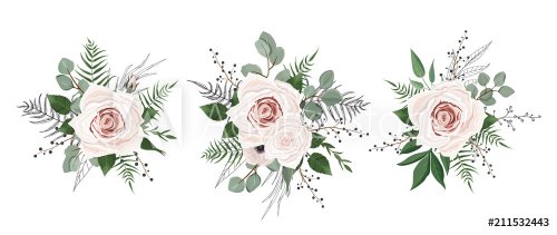 Vector flowers set. Colorful floral collection with leaves and flowers.