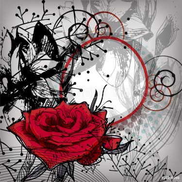 vector frame with  a single red rose and black plants
