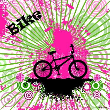 Vector grunge artwork with bicycle silhouette - 900564307