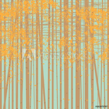 Vector seamless texture with the image of the autumn trees on blue sky backgr... - 901151734