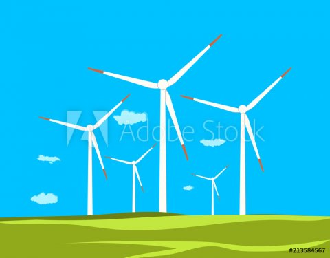 windmills on green fields - 901151283