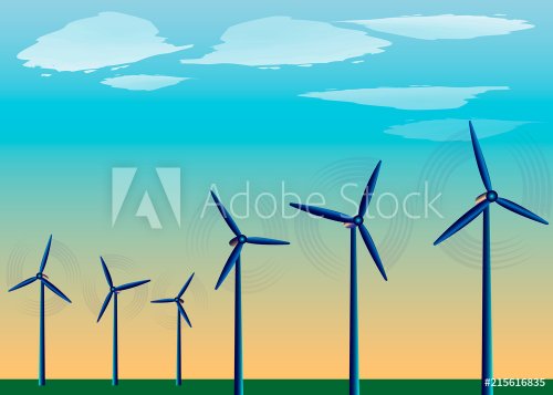 Windmills standing in the Field against the background of blue Sky, Power win... - 901151280