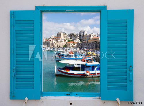 window with old port of Heraklion, Crete, Greece - 901143152