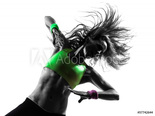 woman exercising fitness zumba dancing silhouette - 901141881