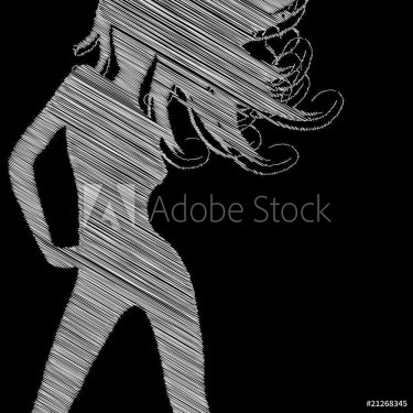 Woman sketch silhouette on black - 900459855