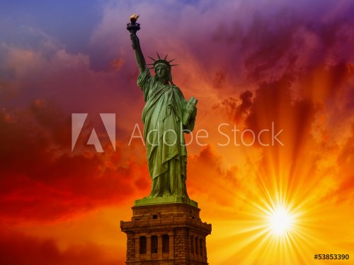 Wonderful upward view of Statue of Liberty, symbol of New York C - 901139045