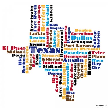 word cloud map of Texas state