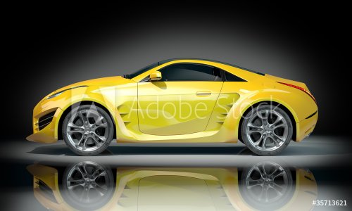 Yellow sports car on a black background. Non-branded car design.