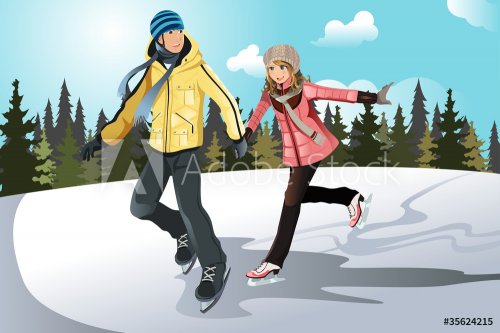 Young couple ice skating