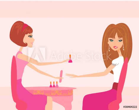 Young lady doing manicure in beauty salon
