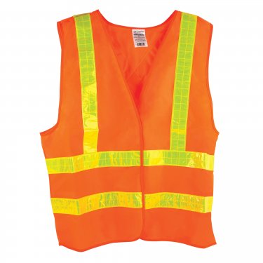 DYNAMIC SAFETY - TSV2OG20/L - Traffic Vest - Polyester - High Visibility Orange - Stripe: Yellow - Large - Unit Price