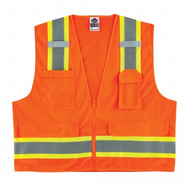 ERGODYNE - 24063 - Veste d'arpenteur à 2 tons GloWear(MD) 8248Z - Polyester - Orange haute visibilité - Bandes: Jaune/Argent - Medium/Small - Prix unitaire