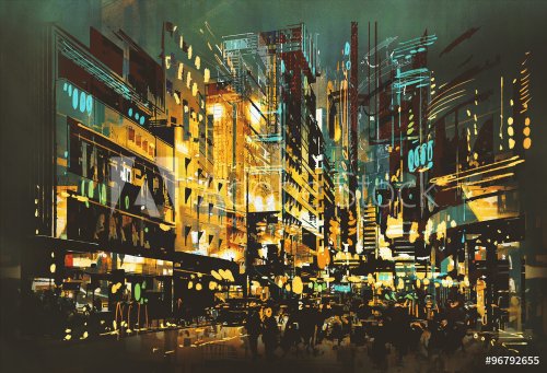 night scene cityscape,abstract art painting - 901156306
