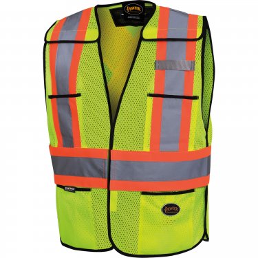 Pioneer - V1020810-O/S - Safety Vest - Polyester - High Visibility Lime-Yellow - Stripe: Orange/Silver - One Size - Unit Price