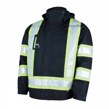 Work King Safety - S42611-BLACK-S - Manteau de sécurité 5-en-1 - Polyester/Polyuréthane - Noir - Bandes: Jaune/Argent - Small - Prix unitaire