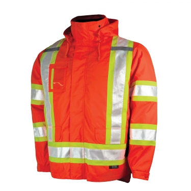 Work King Safety - S42611-SLDOR-L - Manteau de sécurité 5-en-1 - Polyester/Polyuréthane - Orange haute visibilité - Bandes: Jaune/Argent - Large - Prix unitaire