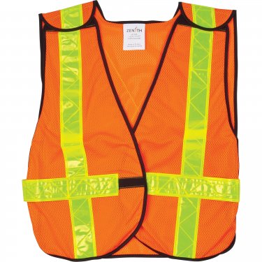 Zenith Safety Products - SEF094 - Traffic Vest  - Polyester - High Visibility Orange - Stripe: Yellow - Large - Unit Price
