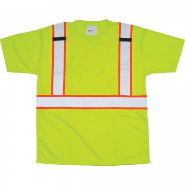 Zenith Safety Products - SEF109 - CSA Compliant T-Shirts - Polyester - High Visibility Lime-Yellow - Stripe: Orange/Silver - Medium - Unit Price