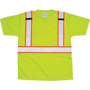 Zenith Safety Products - SEF110 - T-Shirts Conformes à la CSA - Polyester - Jaune lime haute visibilité - Bandes: Orange/Argent - Large - Prix unitaire
