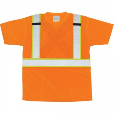 Zenith Safety Products - SEL244 - CSA Compliant T-Shirts - Polyester - Orange - Stripe: Silver/Yellow - Large - Unit Price