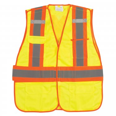 Zenith Safety Products - SGF142 - Veste d'arpenteur résistante aux flammes - Polyester - Jaune lime haute visibilité - Bandes: Orange/Argent - X-Large - Prix unitaire
