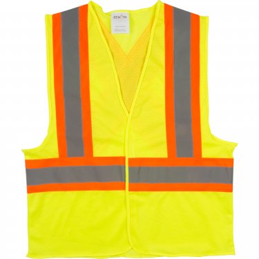 Zenith Safety Products - SGI278 - Traffic Safety Vest - Polyester - High Visibility Lime-Yellow - Stripe: Orange/Silver - Large - Unit Price