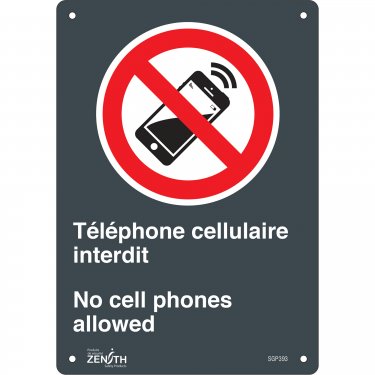 Zenith Safety Products - SGP393 - Enseigne «Téléphone cellulaire interdit /No Cell Phones» Chaque