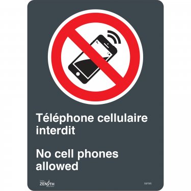 Zenith Safety Products - SGP395 - Enseigne «Téléphone cellulaire interdit /No Cell Phones» Chaque