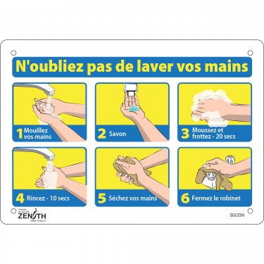 Zenith Safety Products - SGU294 - Enseigne N'oubliez pas de laver vos mains Chaque