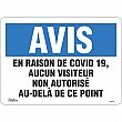 Zenith Safety Products - SGU348 - Enseigne « COVID-19, aucun visiteur non autorisé » Chaque