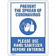 Zenith Safety Products - SGU359 - Enseigne « Prevent Coronavirus, Please Use Hand Sanitizer » Chaque