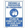 Zenith Safety Products - SGU362 - Enseigne « Prévenez le Coronavirus, utilisez un désinfectant pour les mains » Chaque