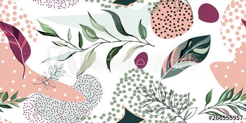 abstract botanic seamless pattern with exotic leaves, hand drawn background. ... - 901156516