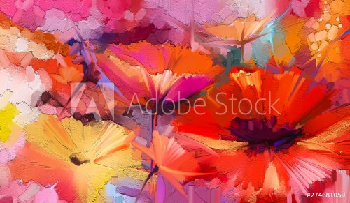 Abstract colorful oil, acrylic painting of spring flower. Hand painted brush ... - 901156527