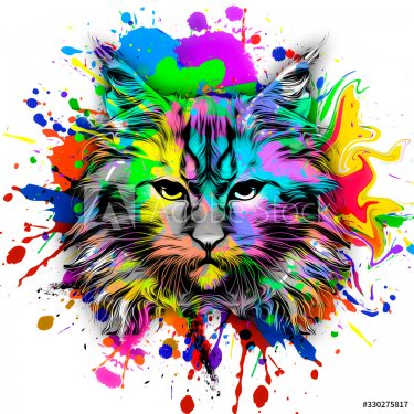 Abstract creative illustration with colorful cat - 901156567