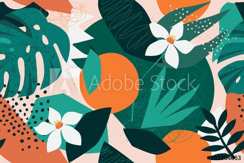 Collage contemporary floral seamless pattern. - 901156543