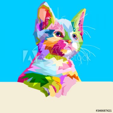 colorful cute cat on abstract pop art. vector illustration.