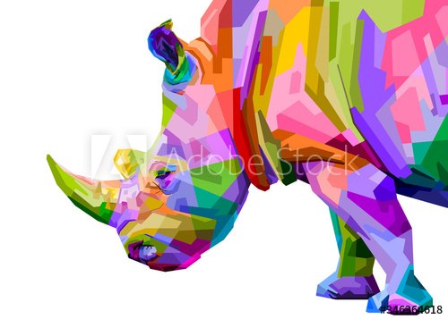 colorful rhinoceros pop art style isolated on white background. vector illust... - 901156591