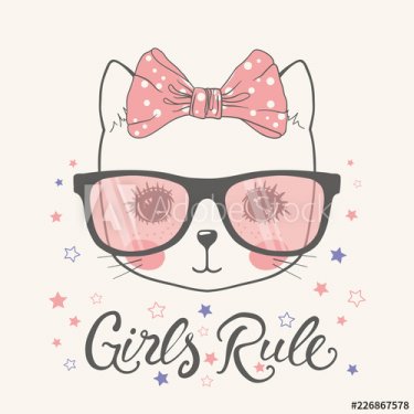 Cute little cat girl face with sunglasses. Girls Rule - 901156570