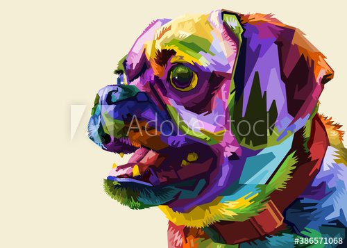 cute pug on geometric pop art style. Abstract rainbow .vector illustration - 901156584