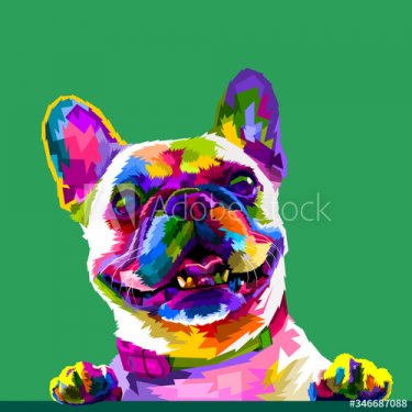 Bulldog français en couleurs Pop Art sur fond vert