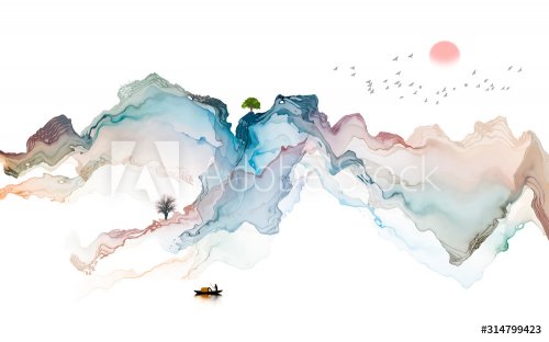 Ink landscape decoration illustration abstract line poster background - 901156518