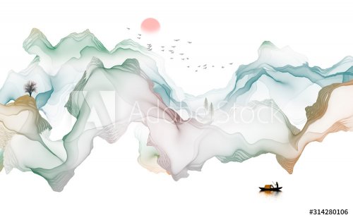 Ink landscape decoration illustration abstract line poster background - 901156522