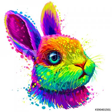 Little rabbit. Color, abstract portrait of cute little rabbit in pop art styl... - 901156618